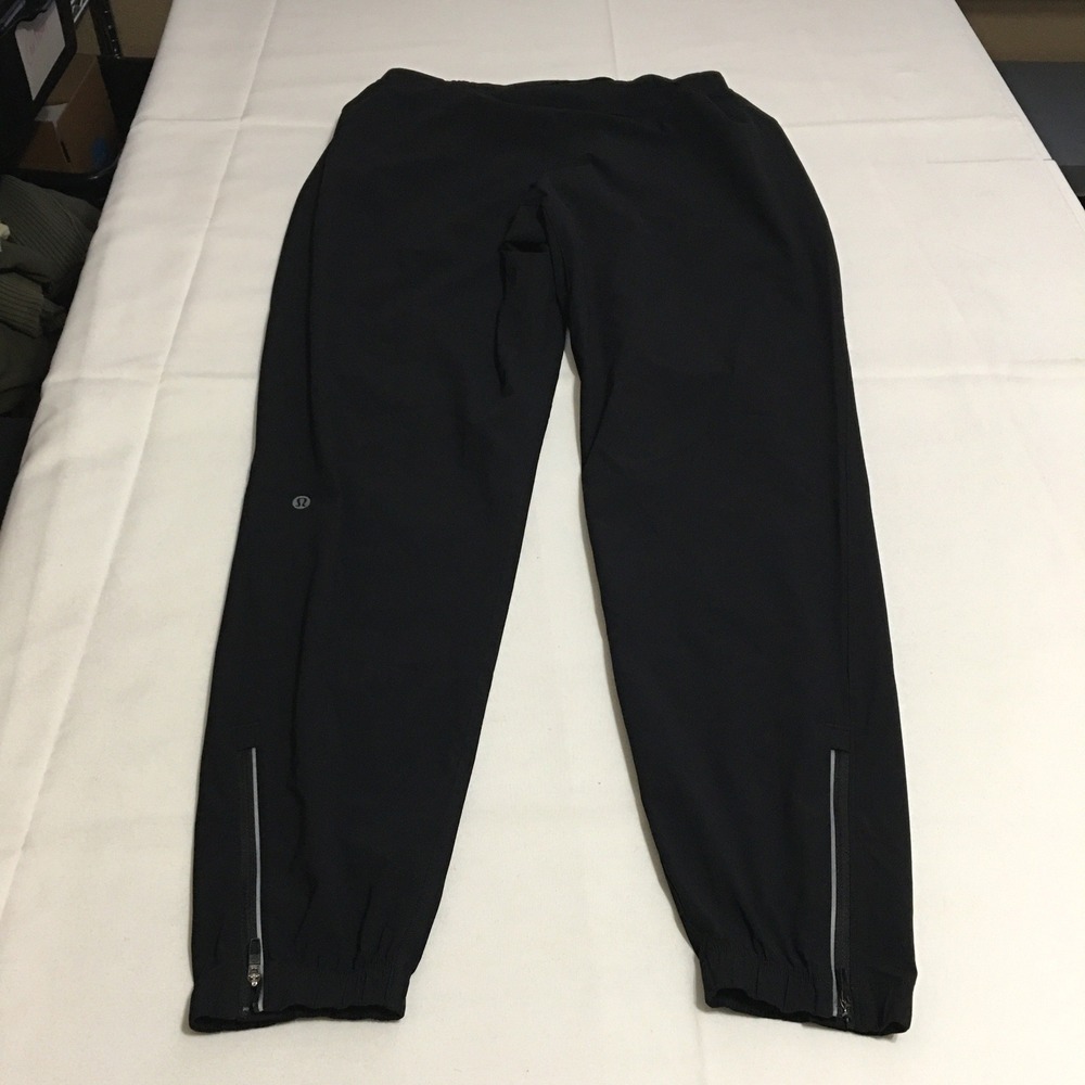 Lululemon Surge Joggers Mens Medium Black Reflective Ankle Zip Elastic Waist